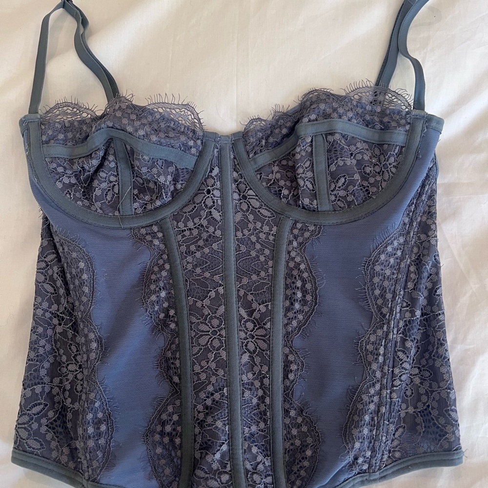 Lace Bustier Top in Blue and Gray